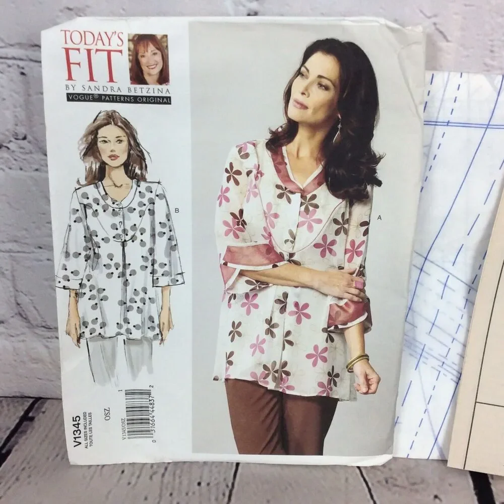 VOGUE Today’s Fit Pattern #1345 By Sandra Betzina Tunic Top (All Sizes) UNCUT